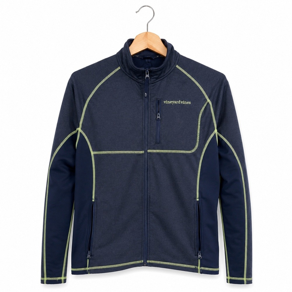 Vineyard Vines Girls Navy Blue Lime Contrast Performance Full Zip Jacket S